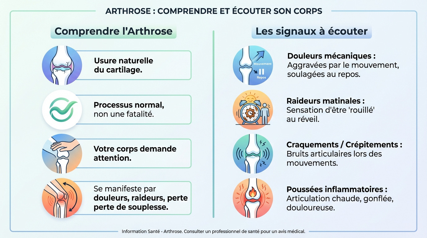Femme senior ressentant une douleur articulaire au genou, illustrant les symptômes de l'arthrose