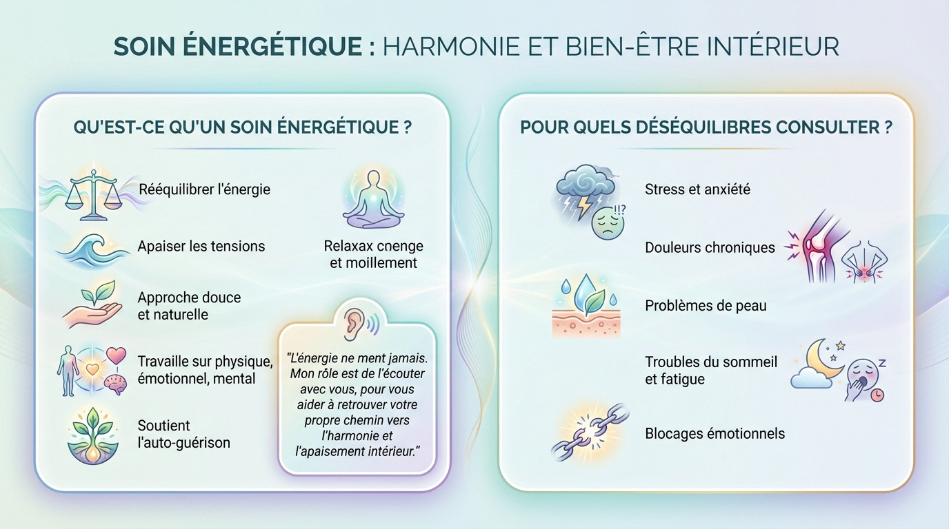 Séance de soin énergétique favorisant l'harmonie et le bien-être intérieur