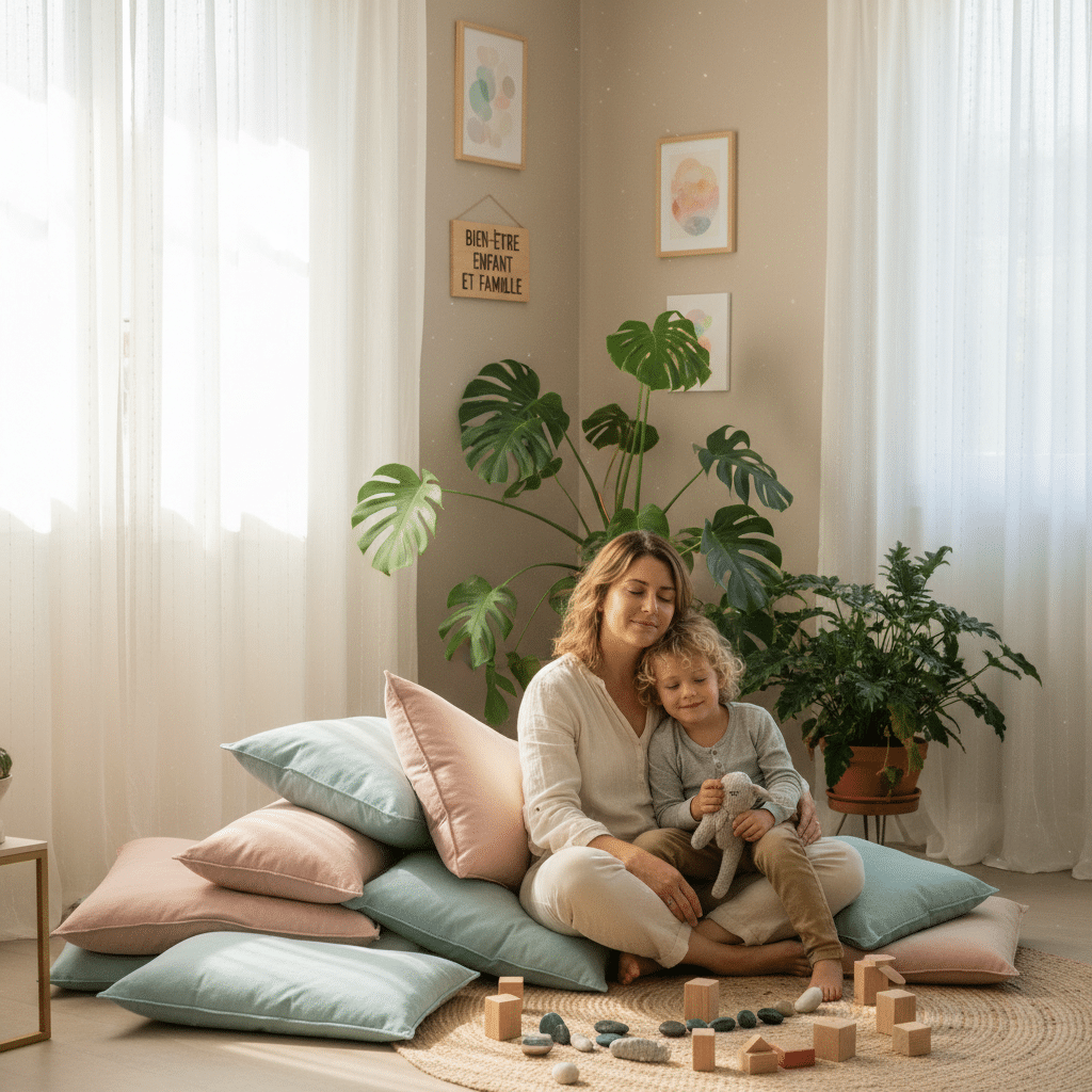 Seance hypnose ludique parent-enfant dans un cabinet chaleureux a Meyzieu