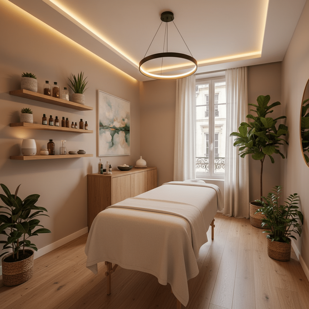 Cabinet professionnel de reboutement à Lyon, salle de soins chaleureuse