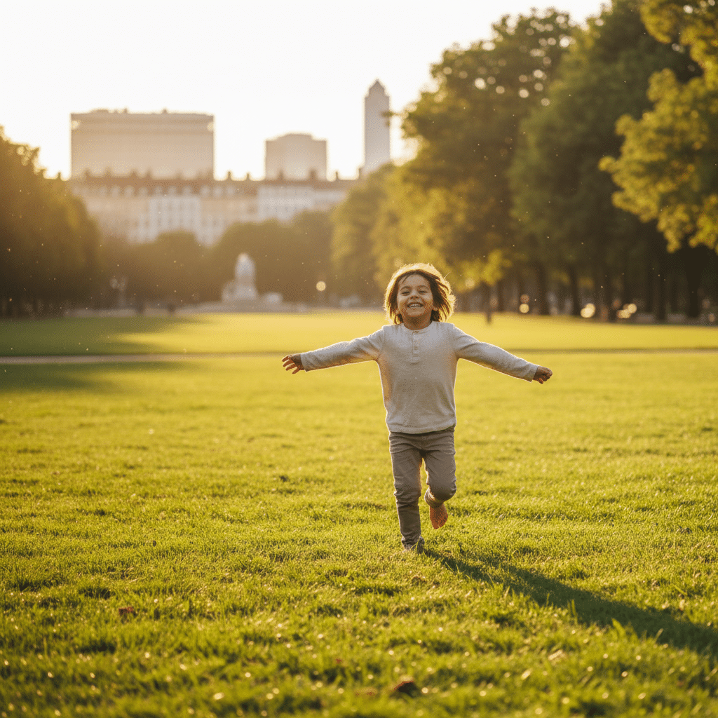 Enfant heureux jouant librement après guérison de son traumatisme par EMDR à Lyon