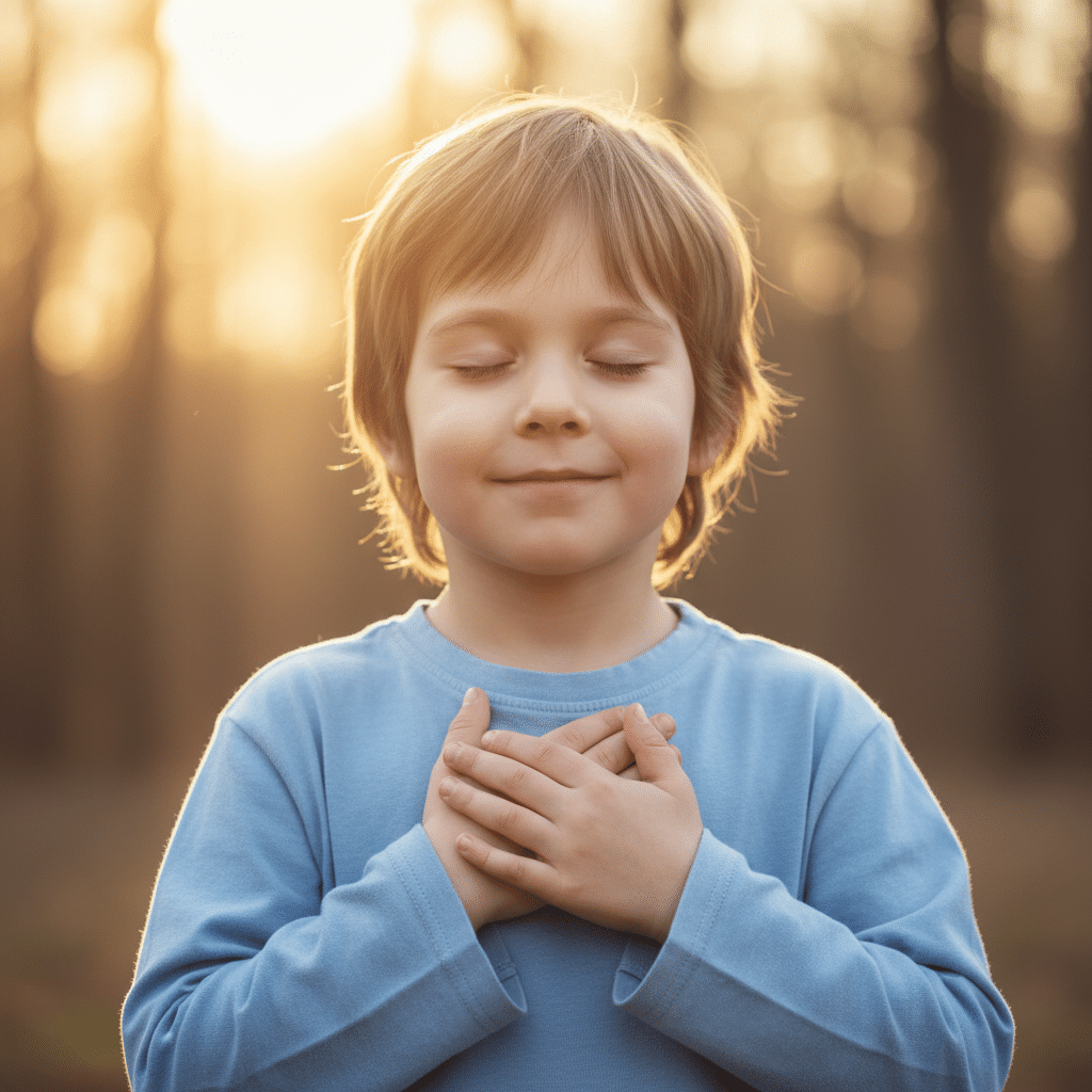 Enfant serein pratiquant un exercice de respiration