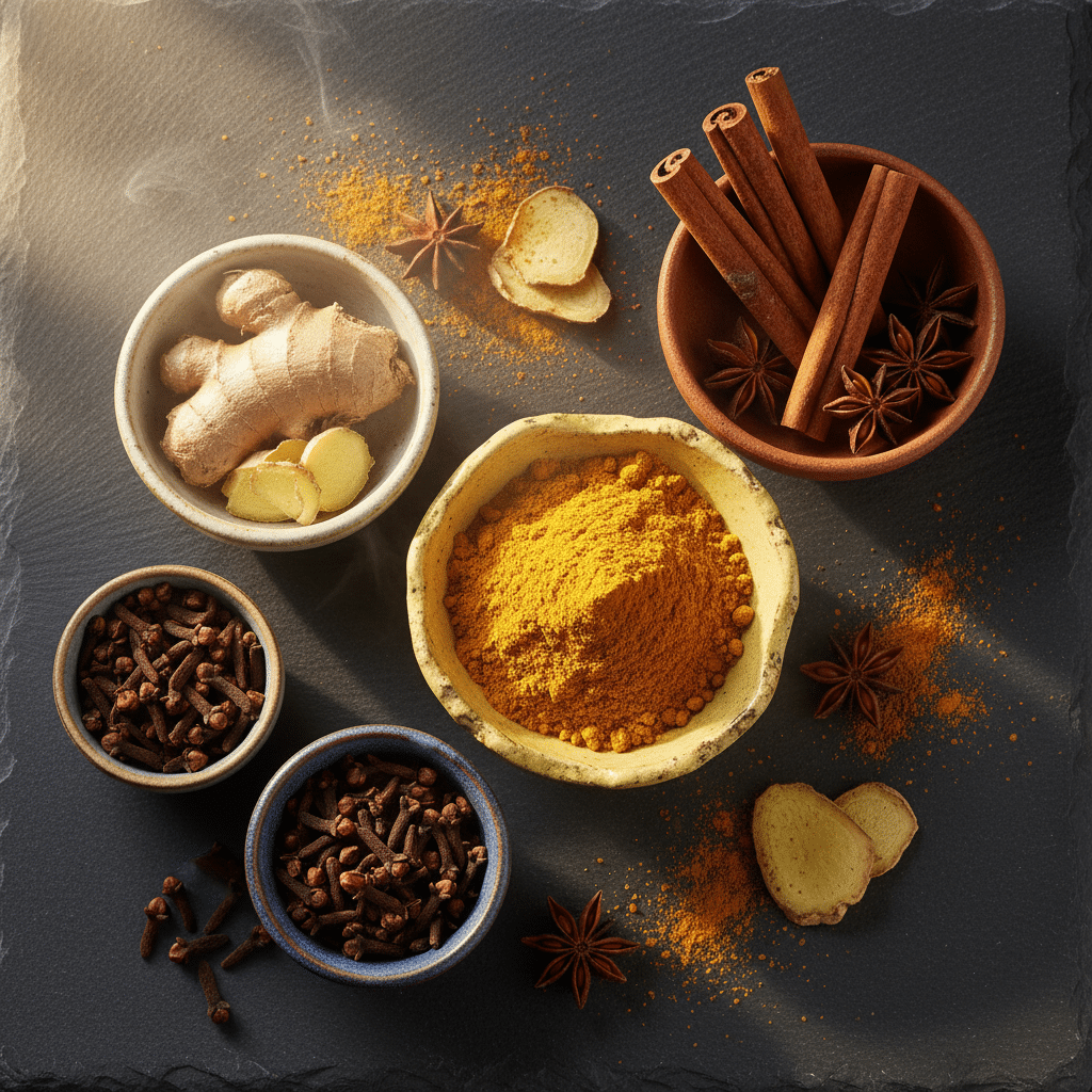 Epices bienfaisantes curcuma cannelle gingembre pour l hiver