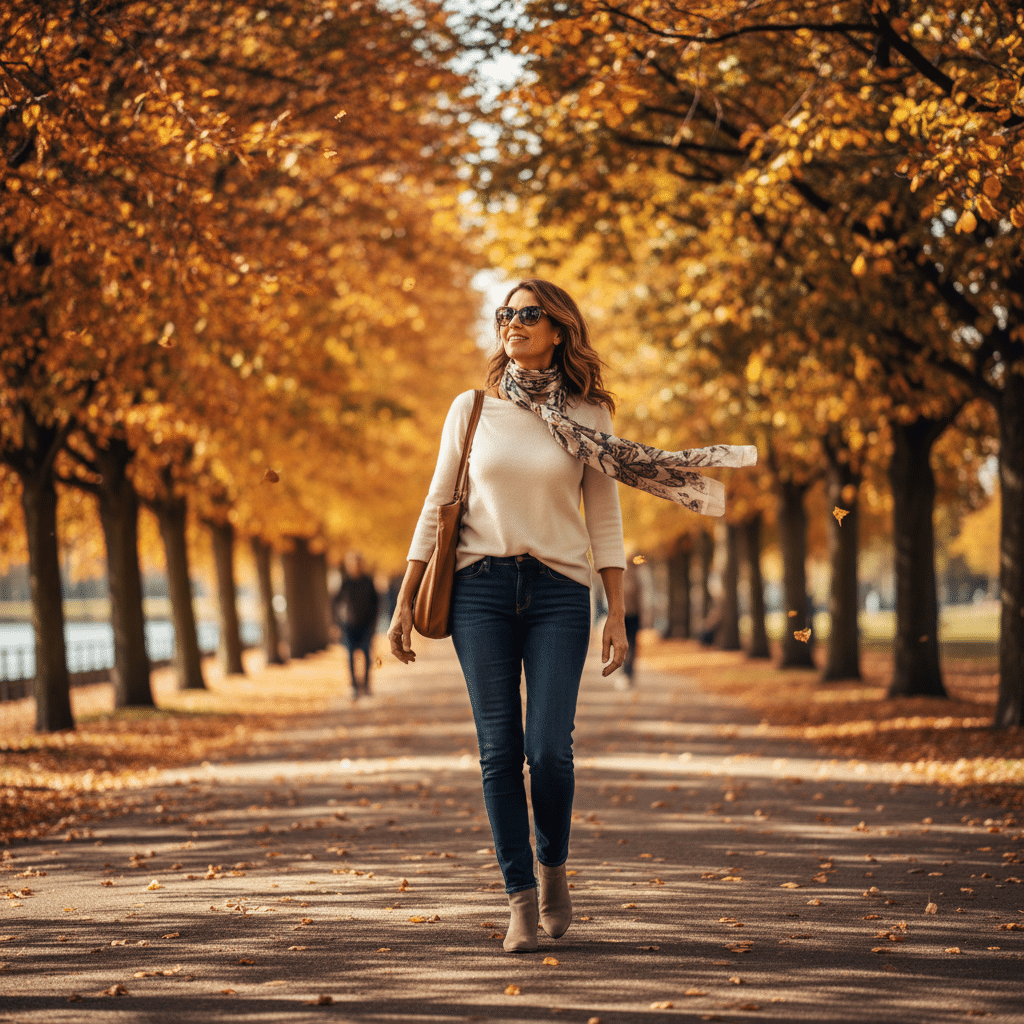 Femme confiante profitant de la nature après un accompagnement magnétisme ménopause Lyon