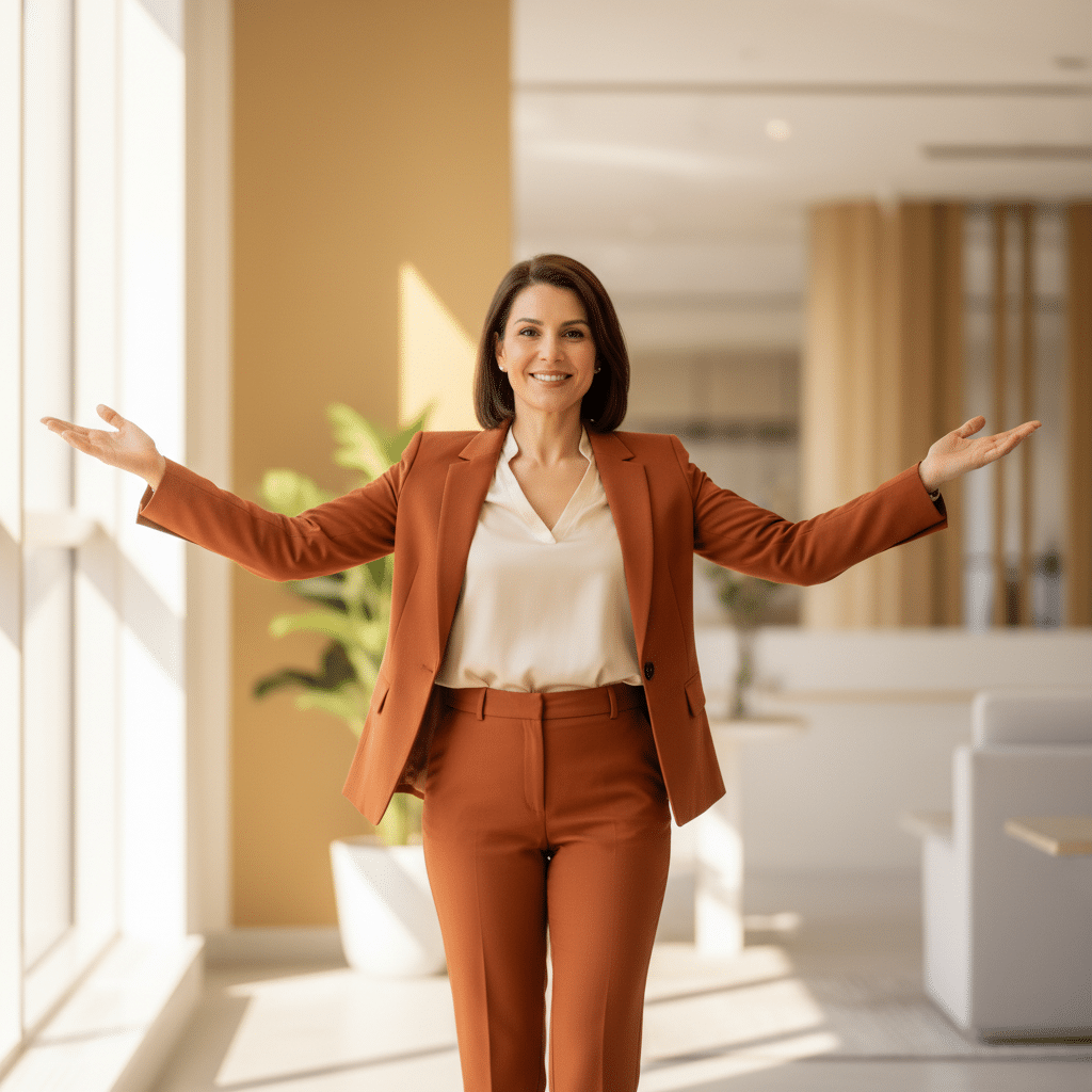 Personne confiante avec une posture positive illustrant les bienfaits de l hypnose pour la confiance en soi a Lyon