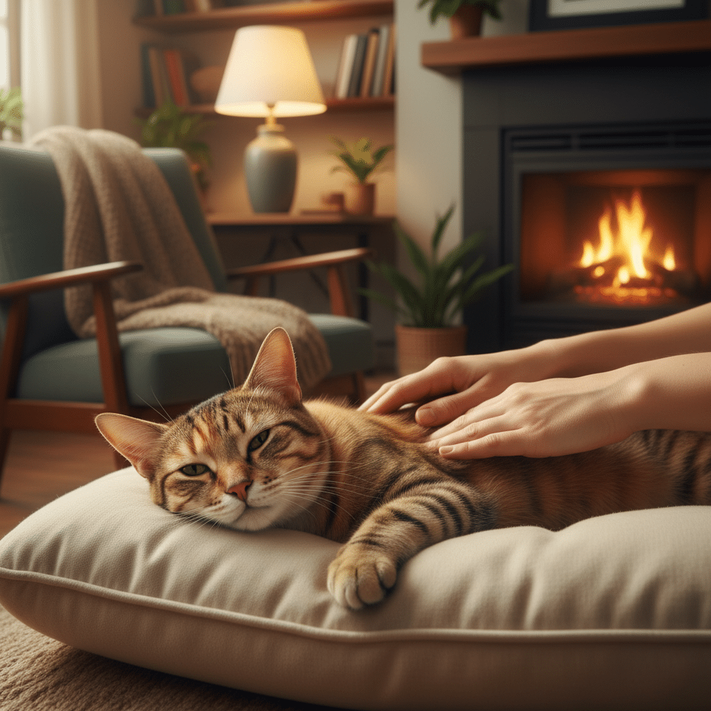 Chat recevant un soin de magnétisme : thérapie énergétique douce pour félin