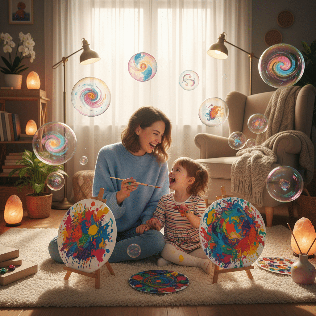 Mere et fille partageant un moment de relaxation creative