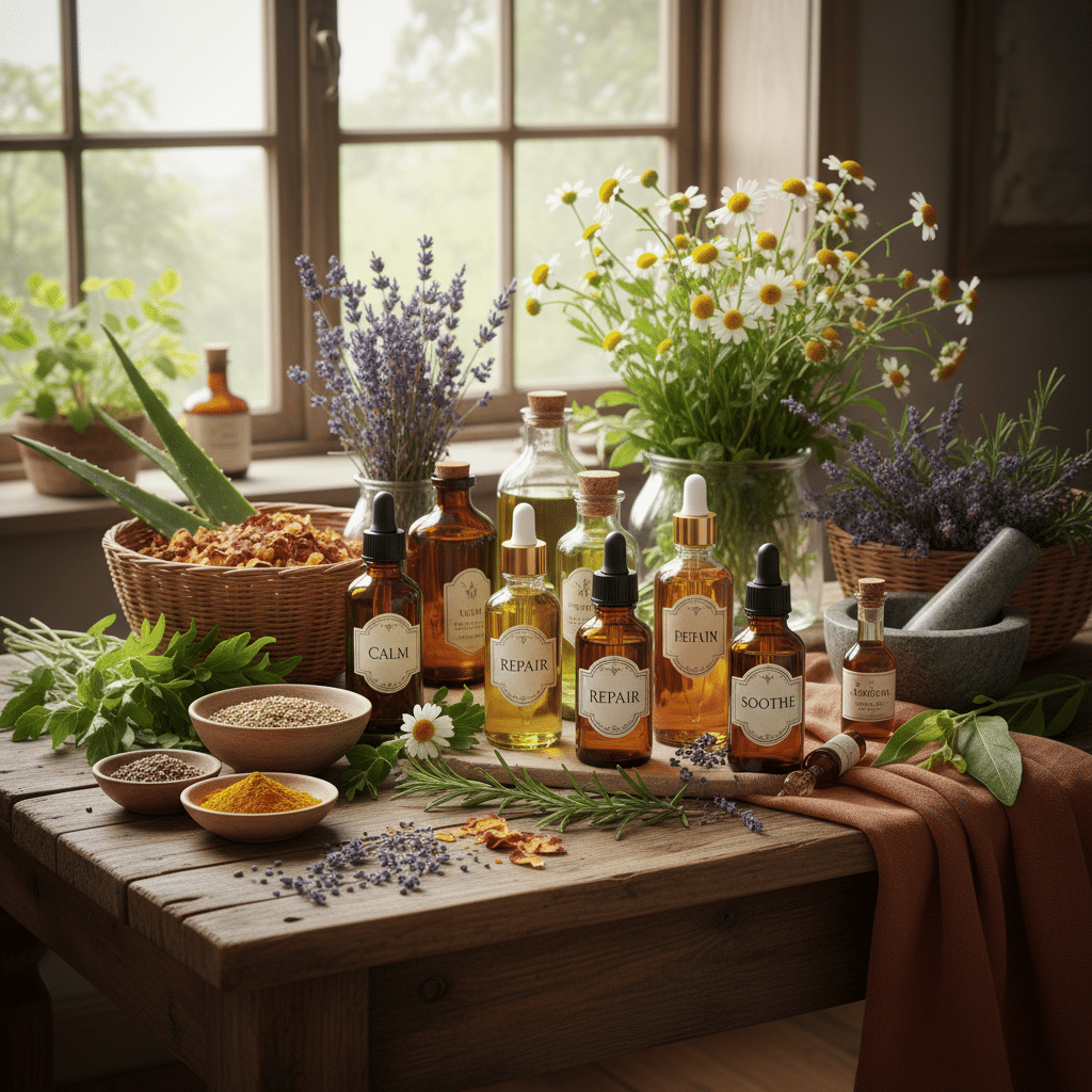 Remedes naturels et plantes medicinales utilises en complement du magnetisme pour les problemes de peau