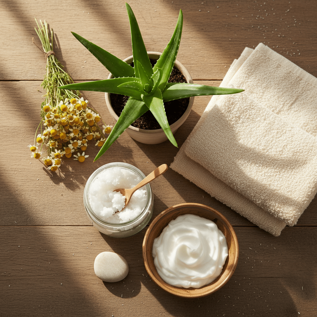 Remèdes naturels pour apaiser l’eczéma en famille : aloe vera, camomille et soins doux